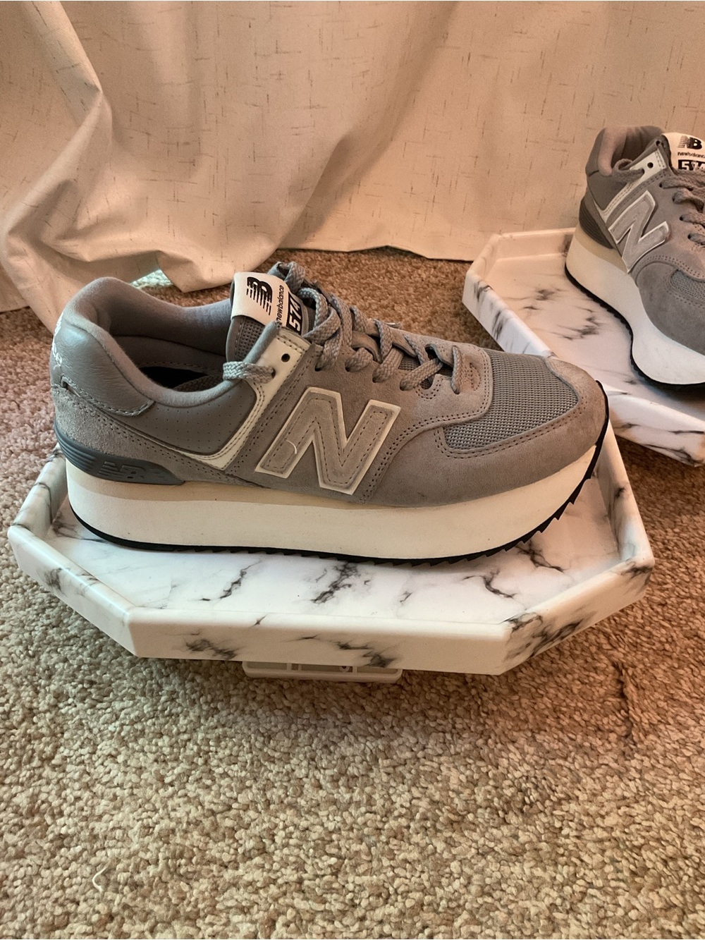 New Balance 574 Platform Sneaker - Light Gray and White